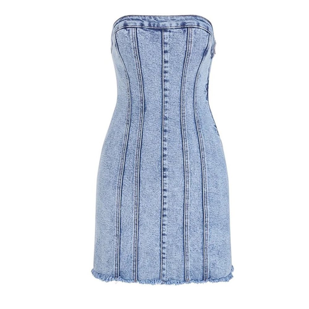 Strapless Denim Short Dress Blue - D0504